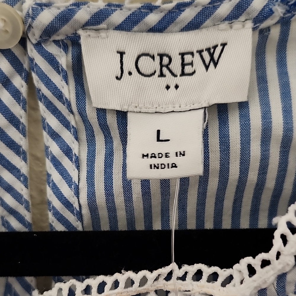 J. Crew Blue and White Ruffled Puff Sleeve Blouse - Picture 2 of 15